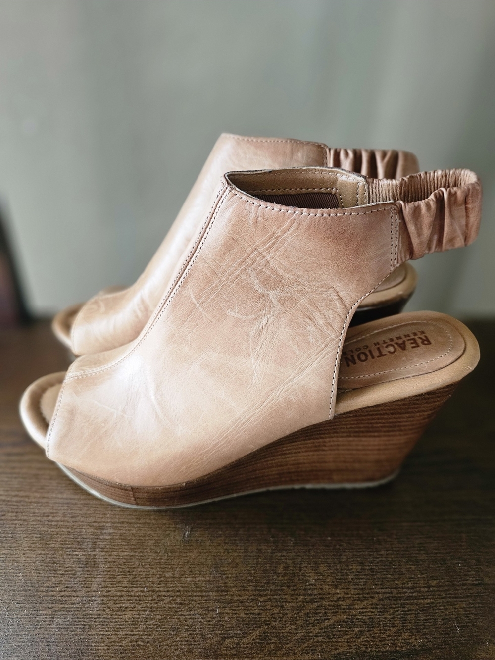 Kenneth Cole Reaction Open-Toe Slingback Wedge Sandals in Light Brown